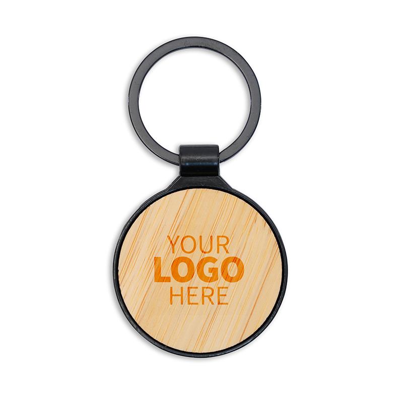 ROUND METAL KEYCHAIN WITH BAMBOO